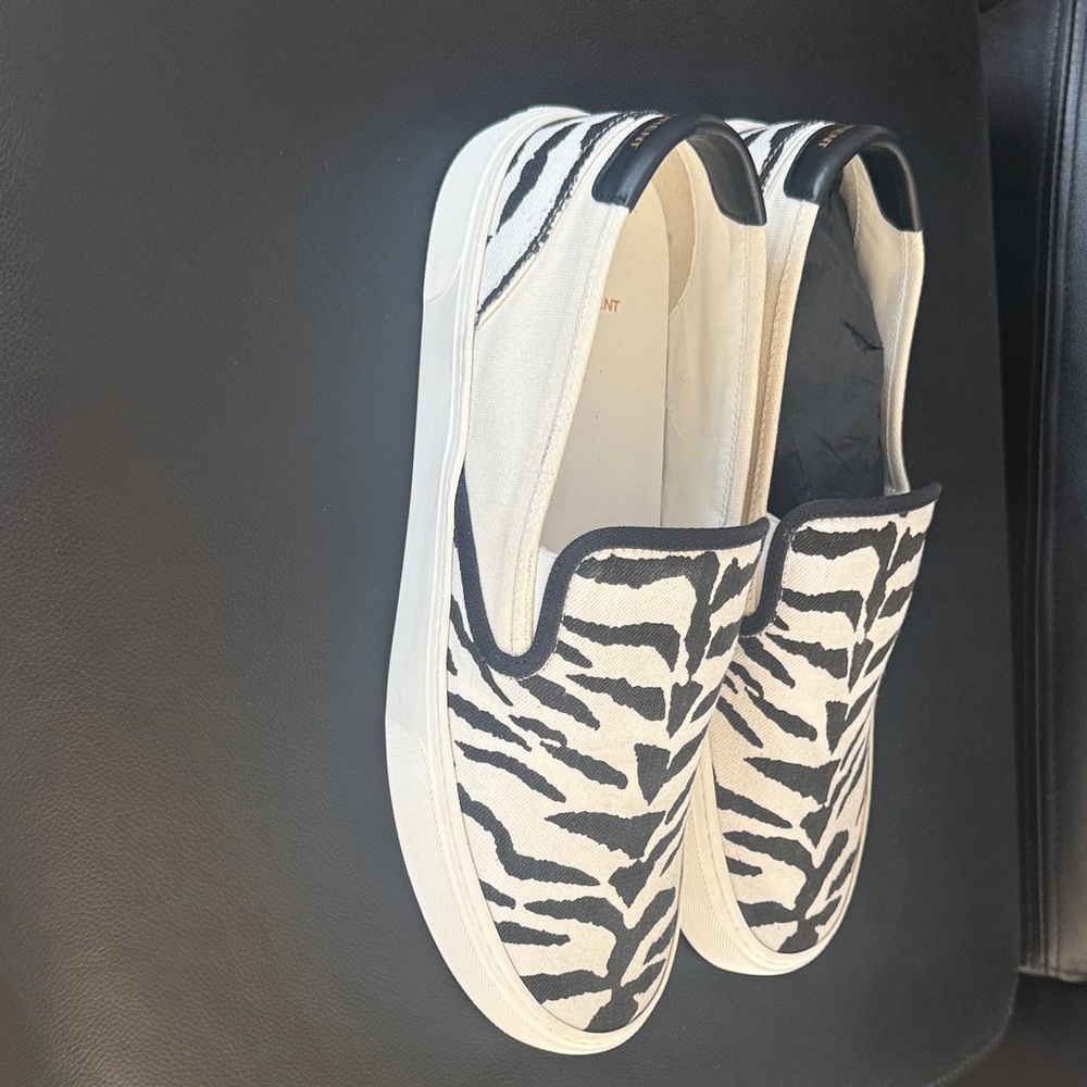 Saint Laurent Black and White Slip-On Loafers